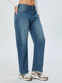 Women's Pocket Straight Loose Casual Versatile Jeans - Blue - View 5