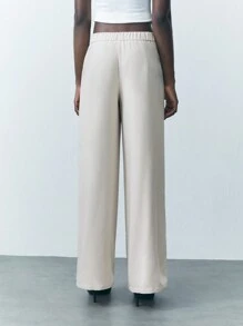 Maija Women's Wide Leg Loose Fit Elegant Office Trousers With Pockets & Rhinestone Decor