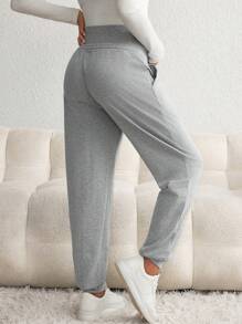 SHEIN Pantalones de maternidad de unicolor con cordón simple - Gris - Ver 2