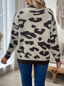 SHEIN LUNE 时尚宽松针织开衫毛衣外套，休闲超大设计，秋冬，欧式风格 - 綠色 - 查看 2