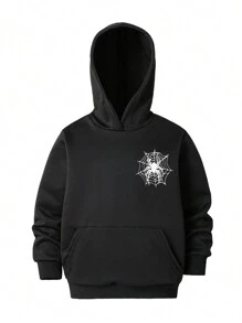 SHEIN Tween Boys' Spider Print Loose Fit Sweatshirt, Autumn/Winter - Black - View 2