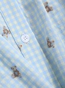 DAZY 全印花长袖休闲睡衣套装（含圆领衬衫和裤子） - 藍色 - 查看 10