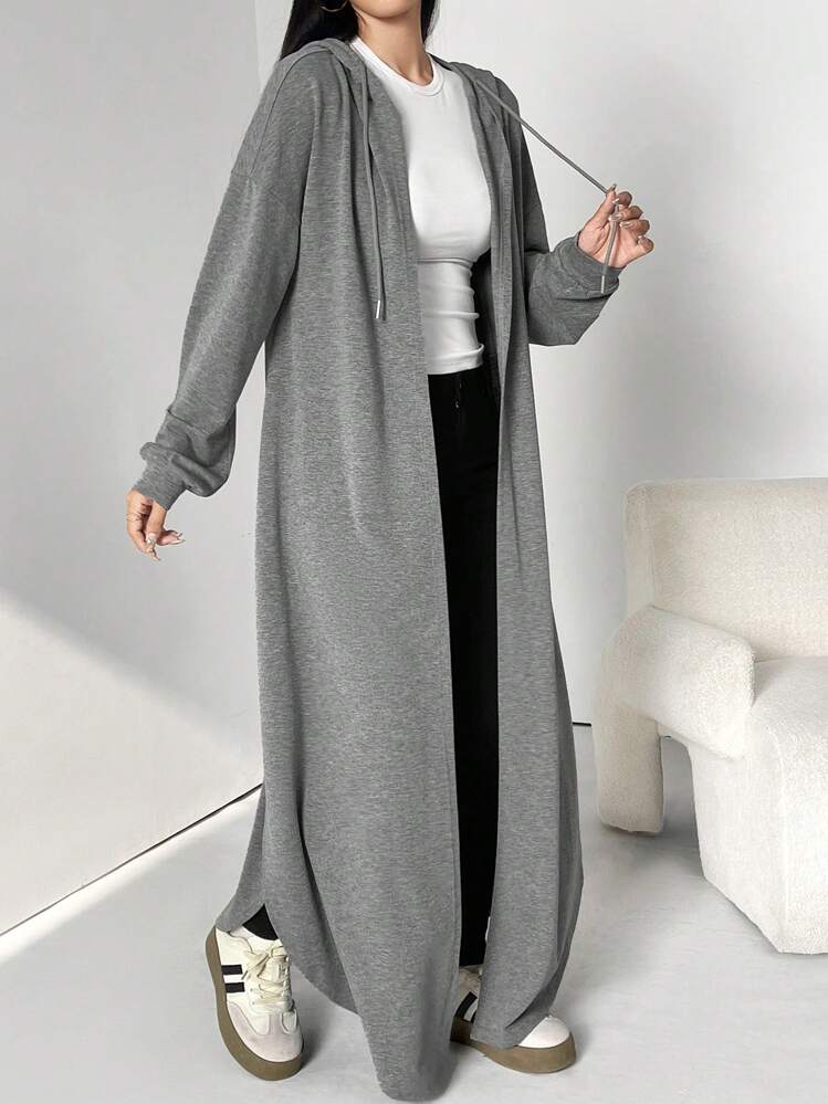 Al Najma Vrouwen Casual Effen Kleur Trekkoord Capuchon Lange Bescheiden Lange Mouw Arabische Abaya Gewaad, Lente & Herfst, Casual Arabische Kleding Lange Abaya's, Voor Casual Dagelijks/Terug naar School/Reizen - Grijs - Bekijken 1