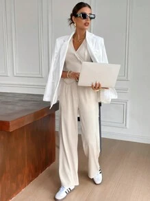 SHEIN Frenchy Blazer sin mangas de unicolor y simple para uso diario para mujeres