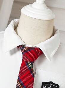 SHEIN 2 piezas Conjunto informal de niña con blusa y falda a cuadros, temporada de vuelta al colegio - Rojo - Ver 4