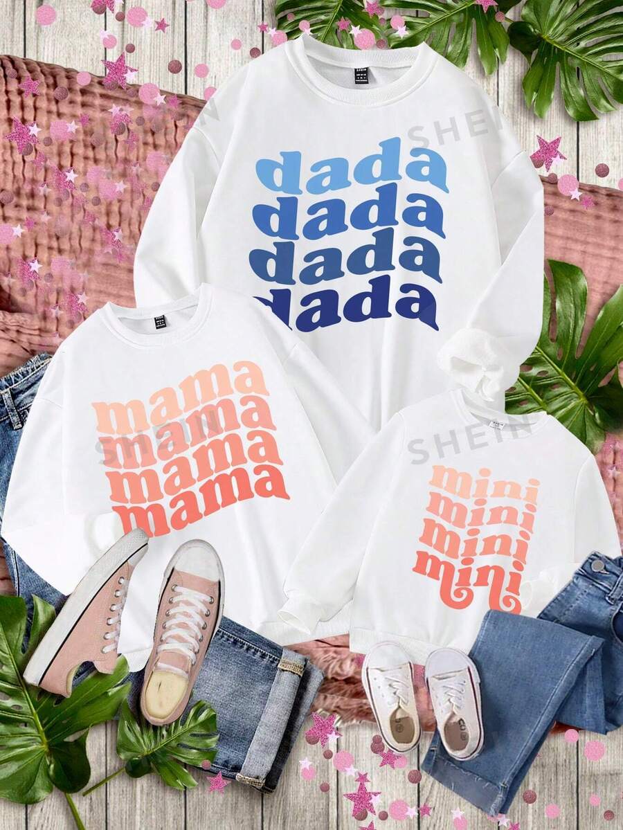 1 pieza Sudadera básica de cuello redondo con estampado de lema degradado de moda informal para mujer, otoño/invierno