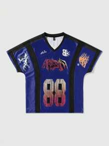 ROMWE MEN Street Life Men's Slogan Print Short Sleeve Jersey T-Shirt, Suitable For Spring & Summer Casual Wear - Blue - View 1