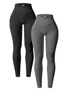 SHEIN Sports 纯色修身运动紧身裤，日常休闲 - 彩色 - 查看 1