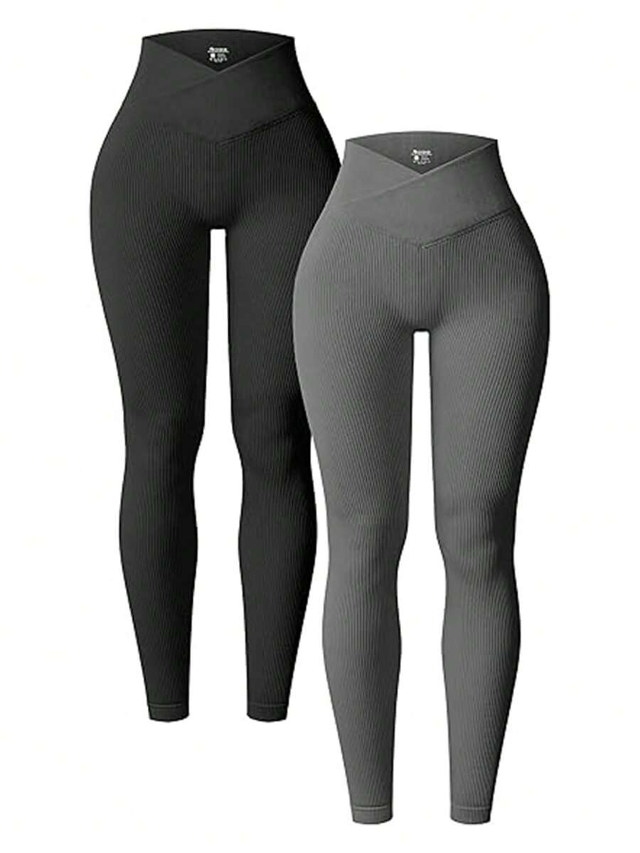 SHEIN Sports 纯色修身运动紧身裤，日常休闲 - 彩色 - 查看 1