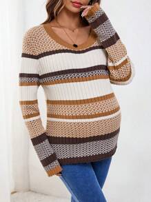SHEIN Maternity Ombre Jacquard Ribbed Slim Sweater, For Winter - Multicolor - View 4