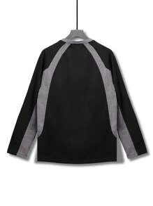 Manfinity Hypemode Sudadera holgada y casual de cuello redondo de manga larga con estampado de letras y bloques de color para hombre