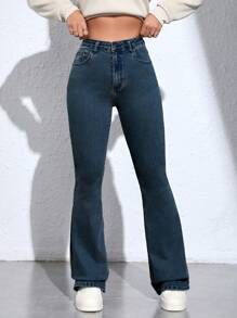 SHEIN Essnce Jeansy jeansowe w jednolitym kolorze z rozszerzanymi kieszeniami