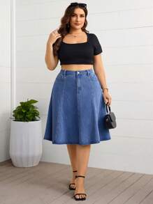 EMERY ROSE Váy Mini Denim Thường Ngày Mùa Hè Cỡ Lớn - Rửa trung bình - Xem 3