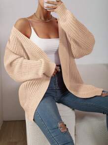 Chiquease Áo khoác cardigan dài tay thời trang rộng rãi thường ngày cho nữ - Màu be - Xem 6