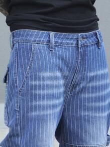 Manfinity EMRG Men's Casual Multi-Pocket Striped Denim Jeans - Blue - View 7