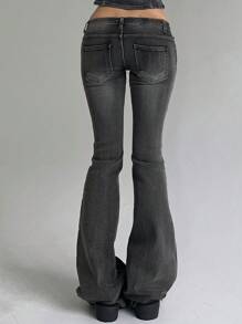 DAZY Women Low-Waist Flare Jeans - Dark Grey - View 8