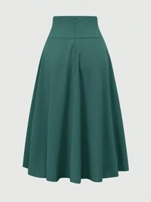Franclia Women's Solid Color Twist Back Zip Up Elegant Skirt - Dark Green - View 2