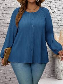 EMERY ROSE Áo cánh tay dài cổ tròn màu trơn cỡ lớn cho nữ - Màu xanh lam - Xem 6