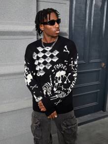 Manfinity EMRG Men Skeleton Pattern Casual Sweater For Halloween - Black - View 3