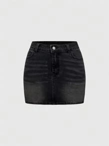 ROMWE Grunge Punk Women's Y2K Cross Embroidered Bling Denim Skirt