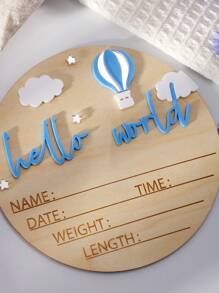 SHEIN Baby Boys Wooden Milestone Sign Plaque "Hello World" Birth Announcement - Multicolor - View 5