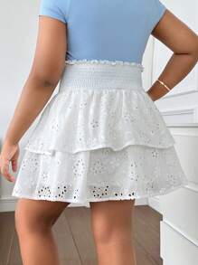 SHEIN Tween Girls Extended Size Loose Casual Double Layer Embroidered Fabric High Waist Skirt