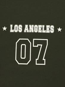 Manfinity Joysei Camiseta de cuello redondo de manga corta con estampado de bloques de color, estilo de camiseta de baloncesto y fútbol para hombres - Verde militar - Ver 5