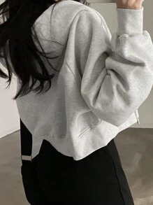 DAZY Women Hooded Short Zipper Sweatshirt, Blank Hoodie,Long Sleeve Tops,Fall Women Clothes Jacket - Grey - View 5