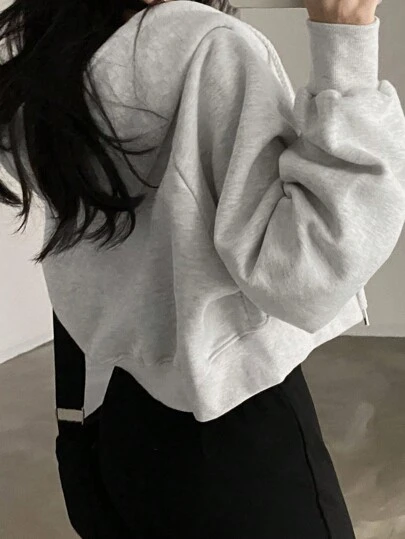DAZY 女士连帽短款拉链运动衫、空白连帽衫、长袖上衣、秋季女装夹克