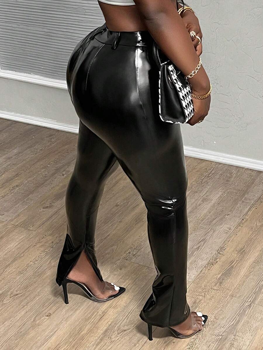 Slaydiva Quần legging PU bóng màu đen cho nữ - màu đen - Xem 1