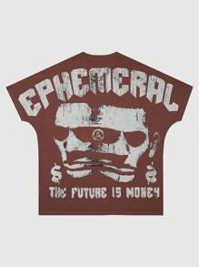 ROMWE MEN Street Life 男士复古破烂肖像印花短袖 T 恤，夏季