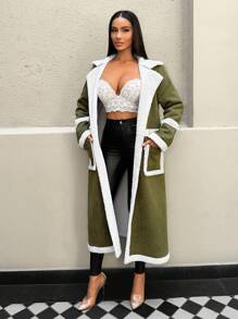 Zolique Abrigo verde de una sola pieza con piel para mujer - Verde militar - Ver 5