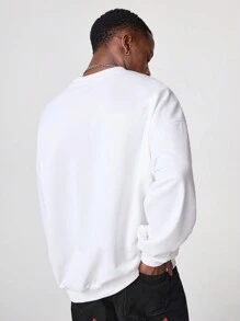 Manfinity VCAY Men's English Graphic Print Loose Fit Crew Neck Long Sleeve Knitted Sweatshirt, For Fall Winter - White - View 3