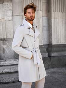 Manfinity Homme Men's Contrast Color Patchwork Casual Long Sleeve Trench Coat - Khaki - View 5