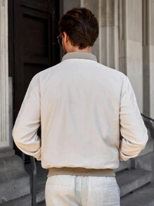 Manfinity Homme Men's Baseball Collar Zip-Up Fleece Jacket - Khaki - View 3