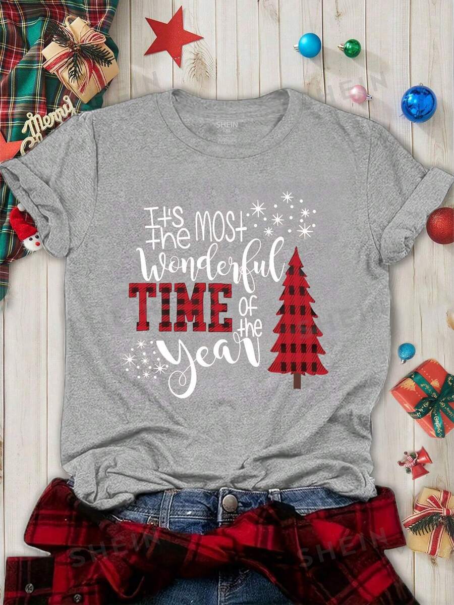 SHEIN LUNE Plus Size Women's Merry Christmas Tree It's Most The