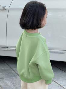 DAZY Young Girls Thermal Lined Sweatshirt With Letter Print, Round Neck - Green - View 2