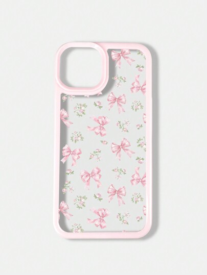 Kawaii 1 pieza Funda para teléfono compatible con 11 12 13 14 15 Pro Max con lazo rosa
