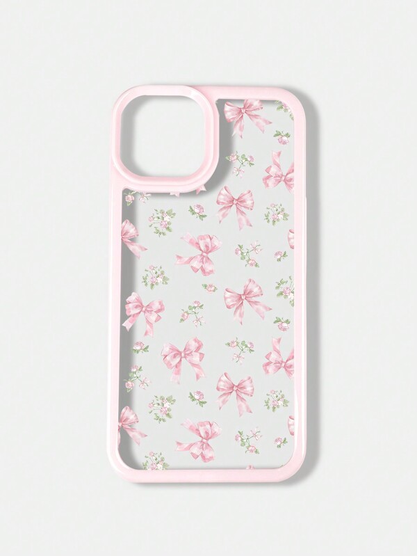 ROMWE Kawaii 1 pezzo Custodia per telefono compatibile con 11 12 13 14 15 Pro Max con fiocco rosa