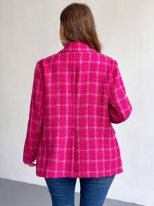 SHEIN Privé Blazer de manga larga elegante de talla grande para oficina y escuela, de estilo vintage a cuadros, cálido para el invierno - Rosa - Ver 7