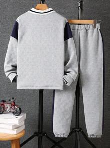 2 件 Tween 男童撞色拼布 Polo 衫和长裤两件套，秋冬