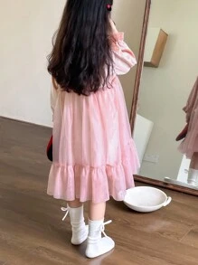 DAZY Young Girl Casual Simple Solid Color Long Sleeve Dress, Daily Wear - Pink - View 6