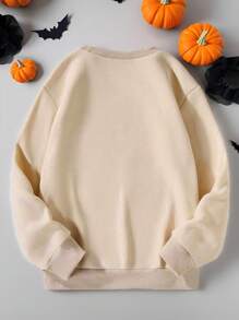 Tween Girl Cute Ghost Graphic Round Neck Long Sleeve Sweatshirt - Apricot - View 2