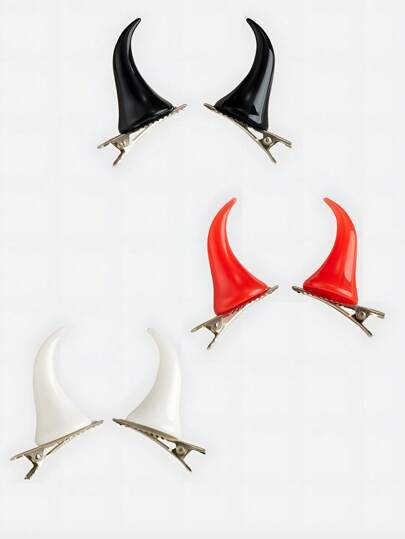 Goth 3 Paare Gothic-Stil Teufelshorn Haarclips als Halloween Teufel-Accessoires