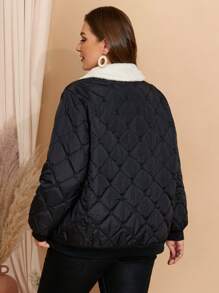 EMERY ROSE 大码秋季服装曲线感恩节女装女式翻领菱形图案长袖夹棉外套