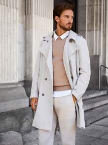 Manfinity Homme Men's Contrast Color Patchwork Casual Long Sleeve Trench Coat - Khaki - View 3