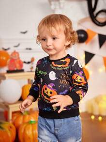 Baby Jungen Süßes Langarm Sweatshirt mit Kürbis- und Geistermotiv, geeignet für Foto-Shootings und Partys im Herbst/Winter
