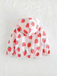 Cozy Pixies Young Girls Casual Versatile Strawberry Pattern Hooded Thermal Lined Thick Zip-Up Jacket - Multicolor - View 7