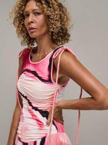 SHEIN Unity Women's Summer Fashionable Tie-Dye Ruched Sleeveless Dress - Multicolor - View 5