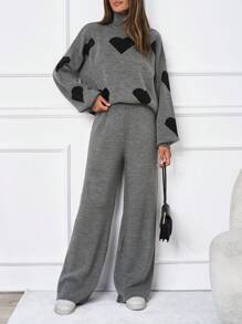 SHEIN Tall 2 piezas/Conjunto Suéter de cuello alto con estampado de corazón casual